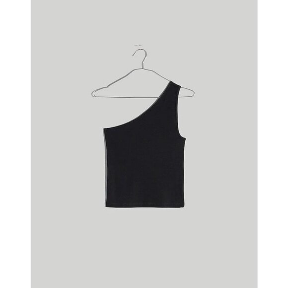 Madewell Brightside Rib One-Shoulder Tank Top Slim Fit True Black Women Size XXS - Picture 4 of 15